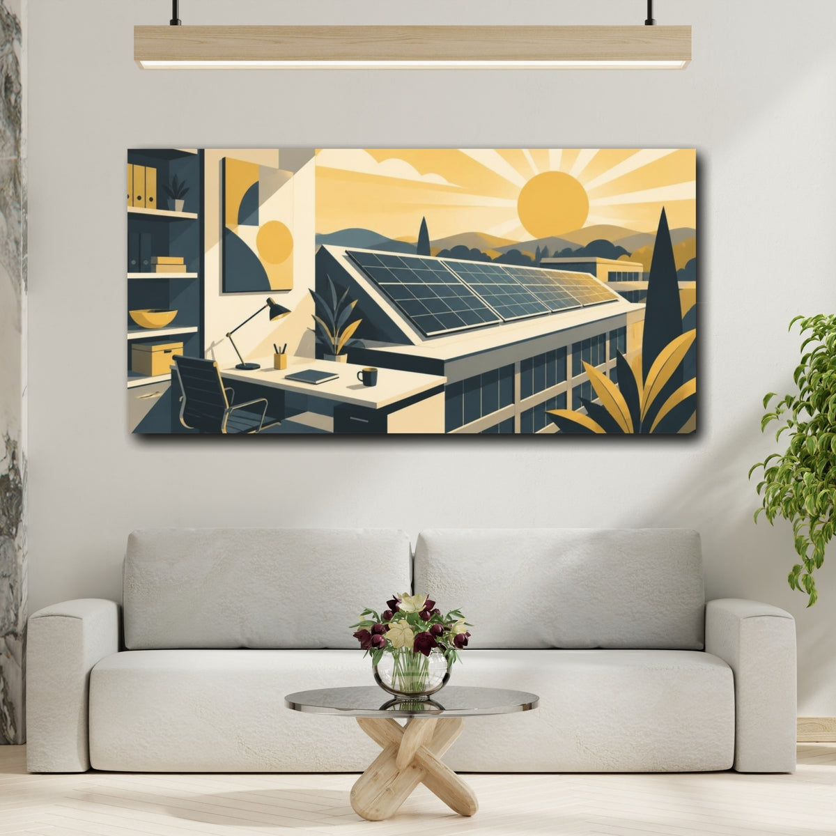 Mockup 2. Office Solar Panels Sunrise shown as canvas print