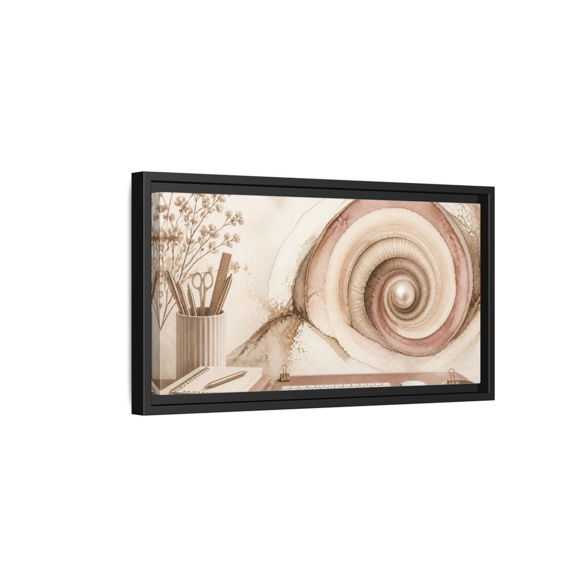 Side Mockup 8. Office Spiral Shell With Pearl shown as framed canvas print