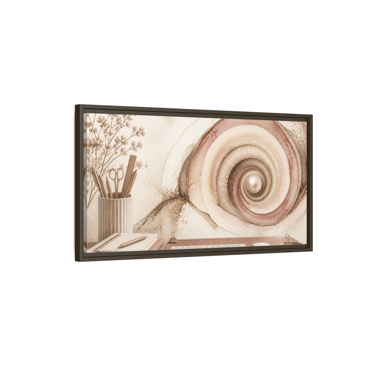 Main Mockup. Office Spiral Shell With Pearl shown as framed canvas print