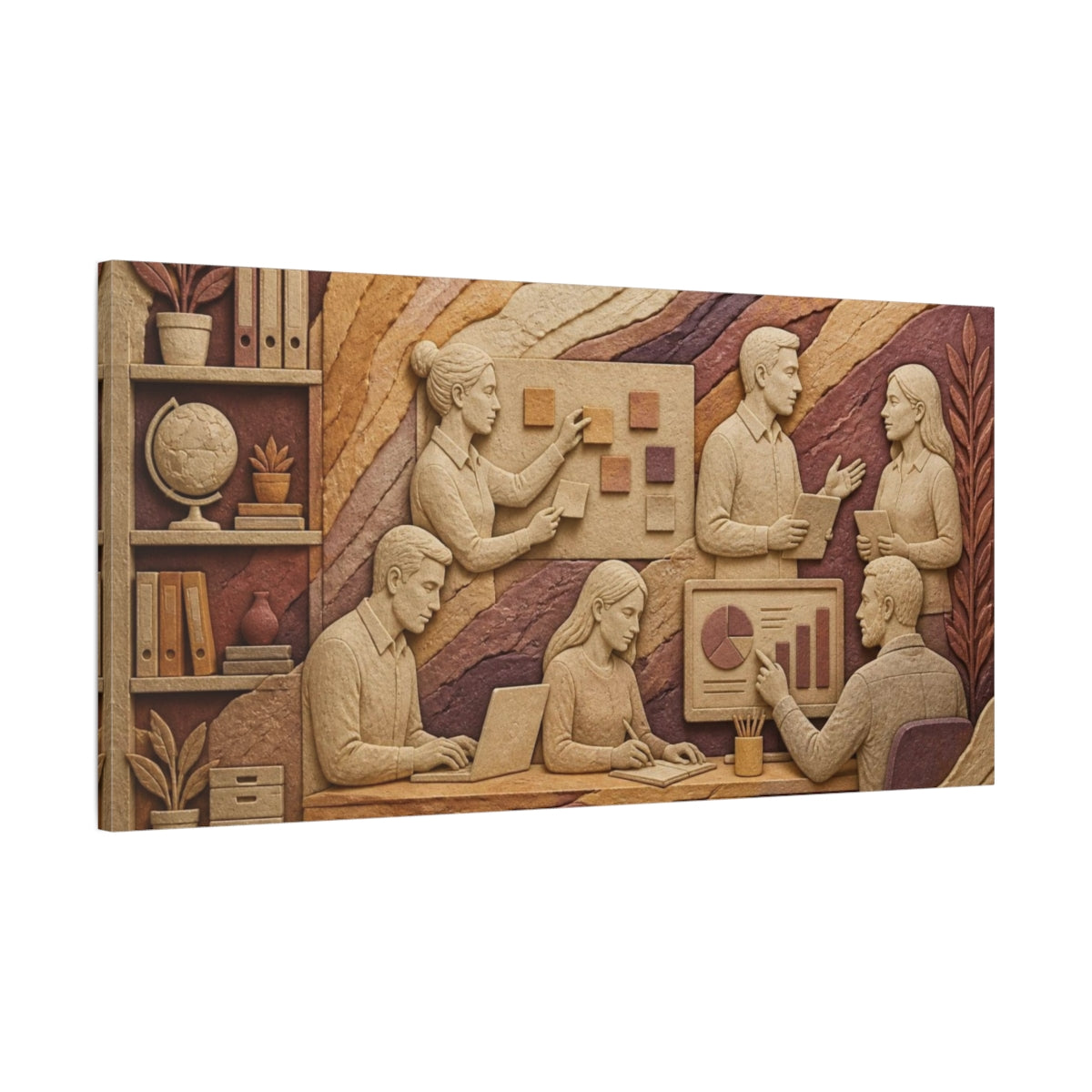 Main Mockup. Office Team Bas-Relief shown as canvas print