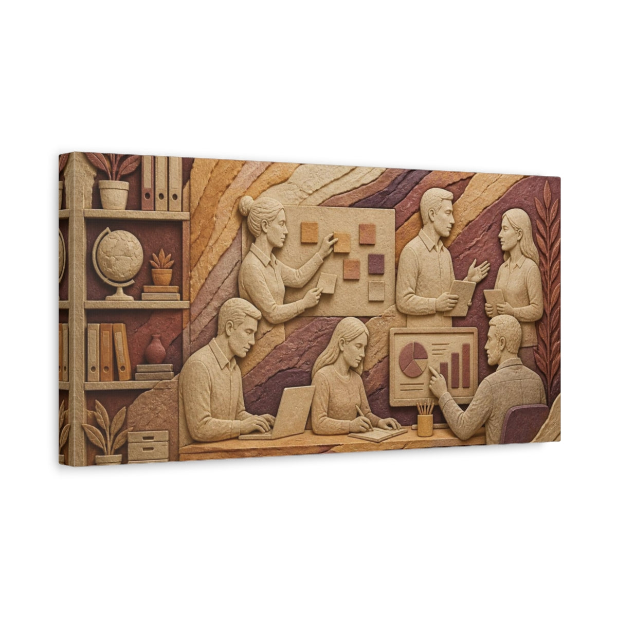 Side Mockup 3. Office Team Bas-Relief shown as canvas print