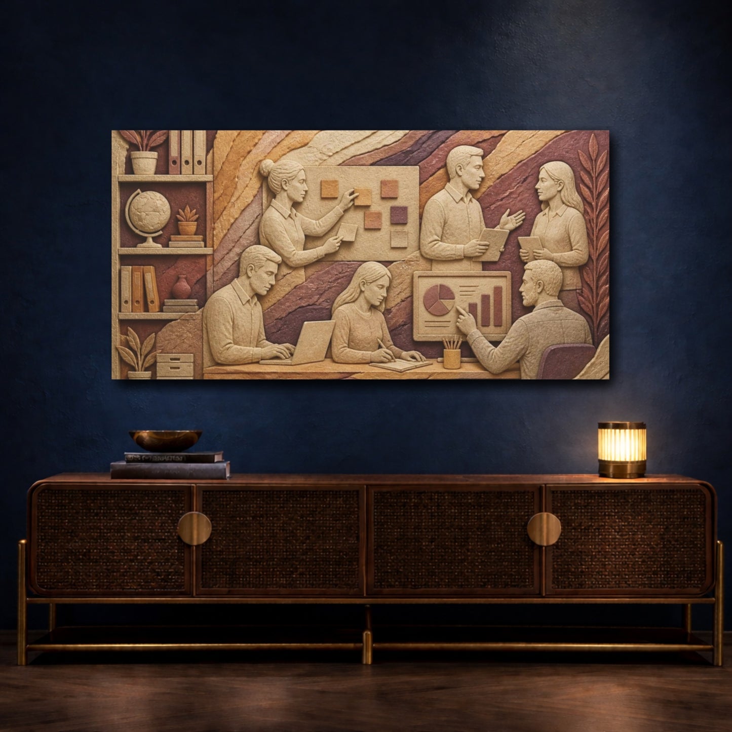 Mockup 4. Office Team Bas-Relief shown as canvas print