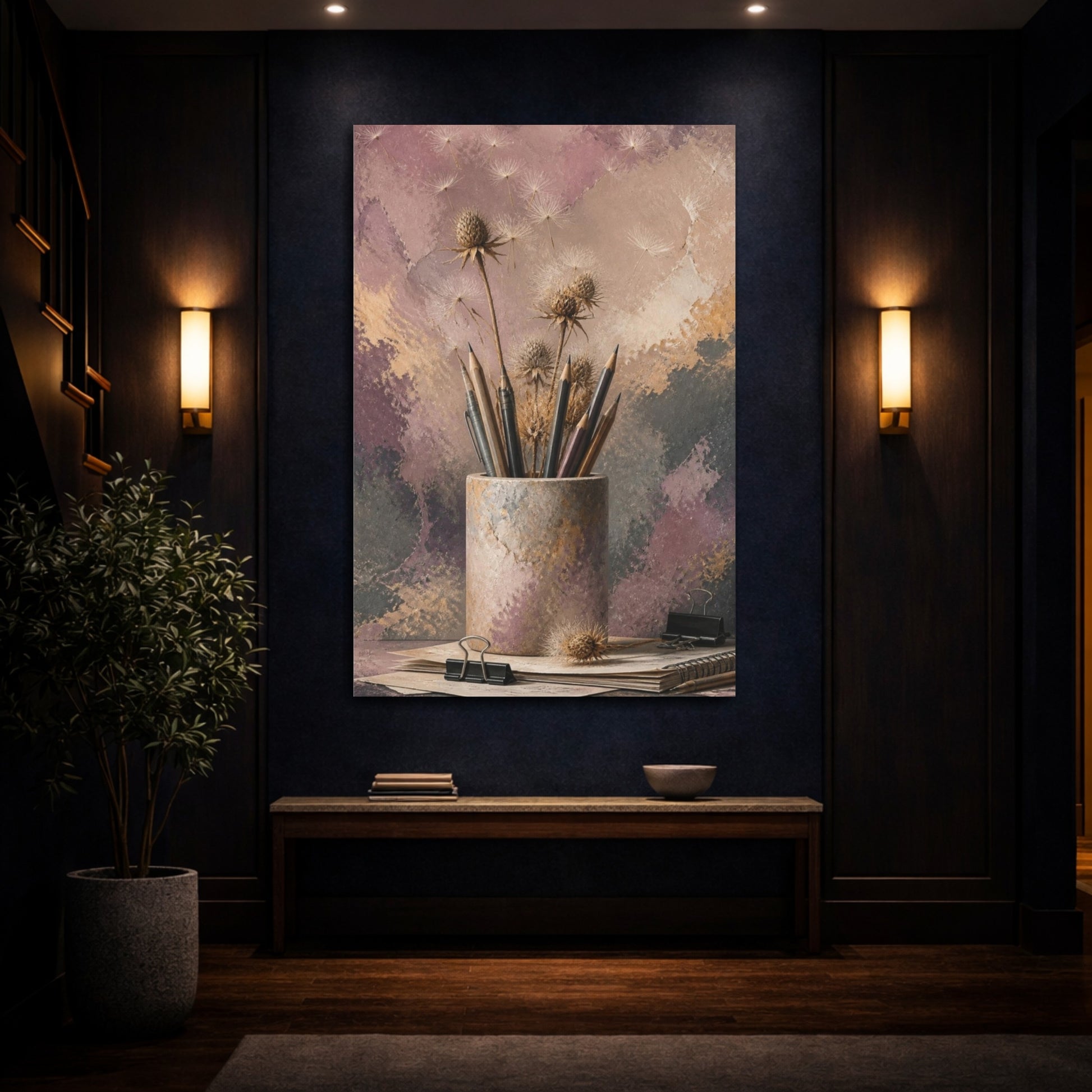 Mockup 4. Office Thistle Still Life shown as canvas print