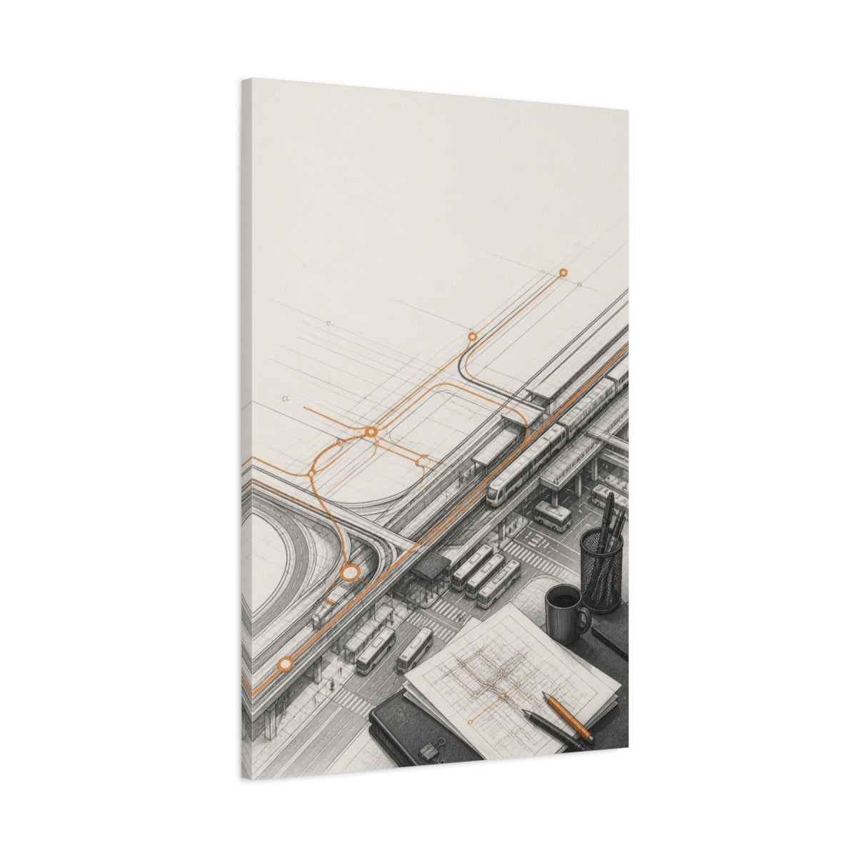 Main Mockup. Office Transit Interchange Study shown as canvas print