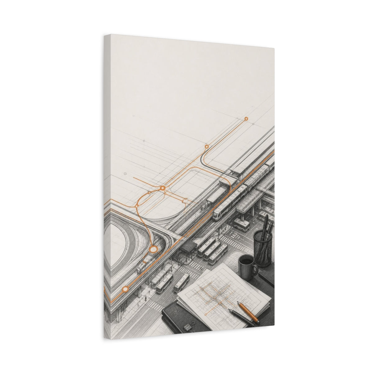 Side Mockup 3. Office Transit Interchange Study shown as canvas print