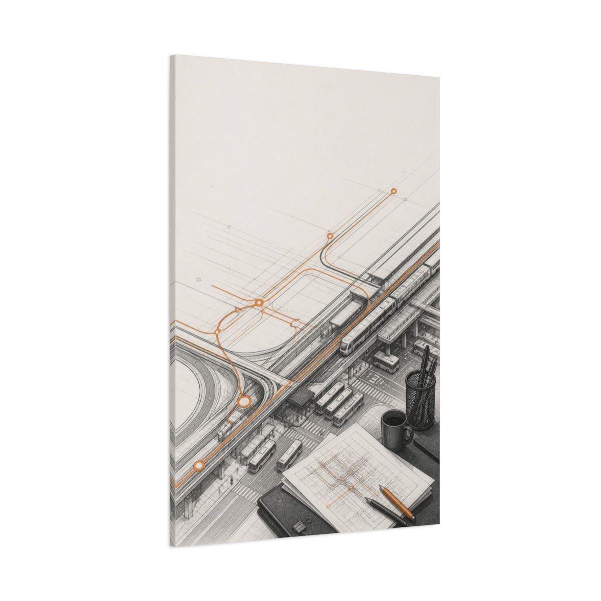 Side Mockup 1. Office Transit Interchange Study shown as canvas print
