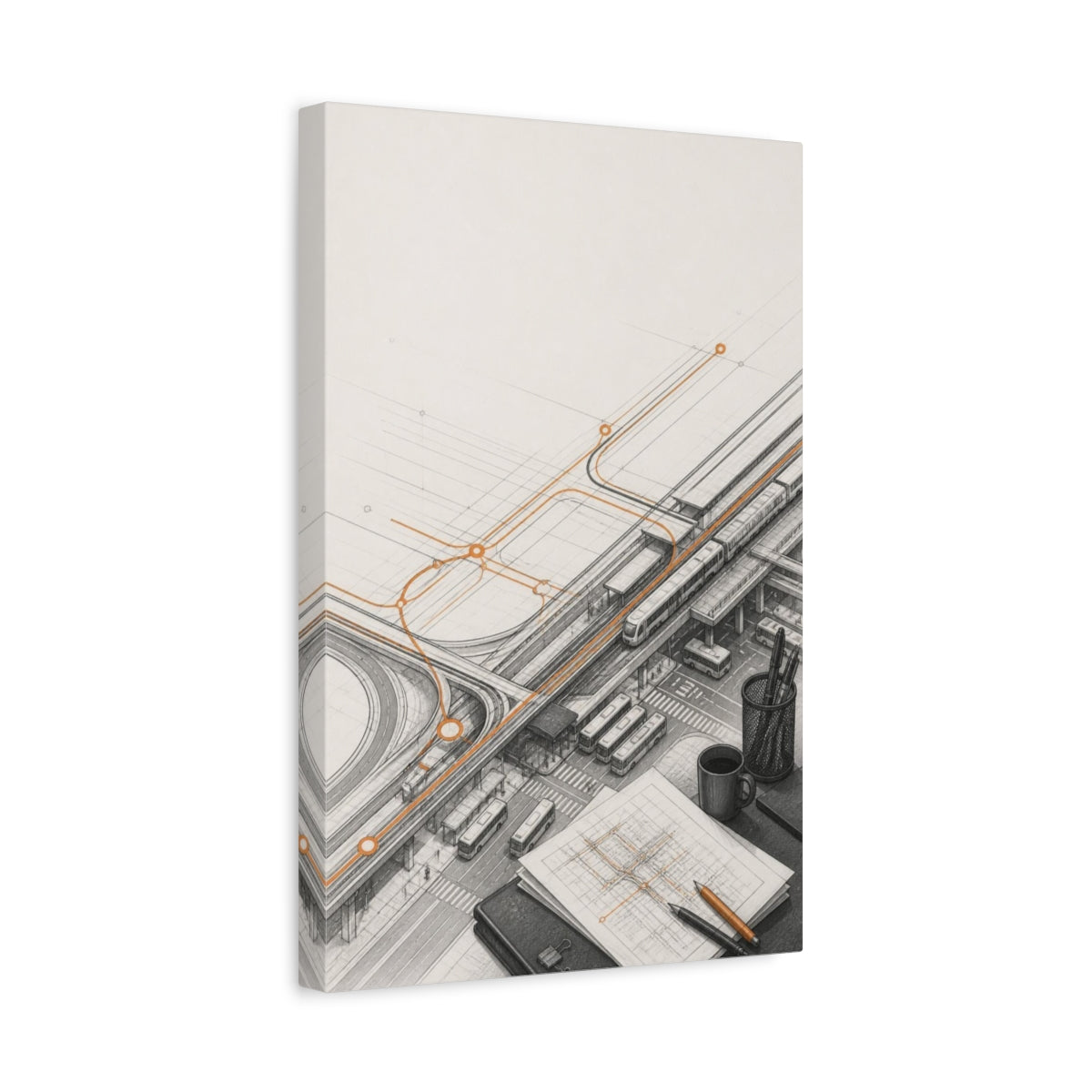 Side Mockup 4. Office Transit Interchange Study shown as canvas print
