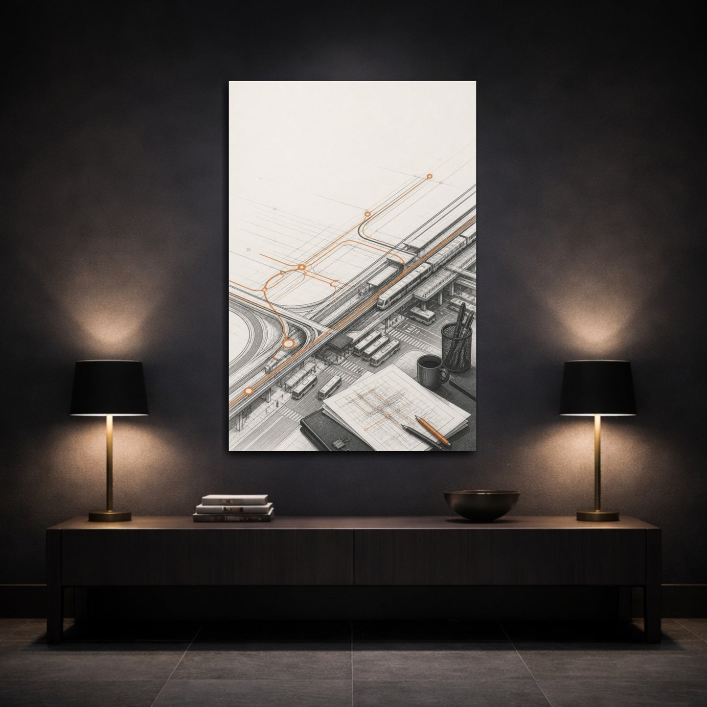 Mockup 3. Office Transit Interchange Study shown as canvas print