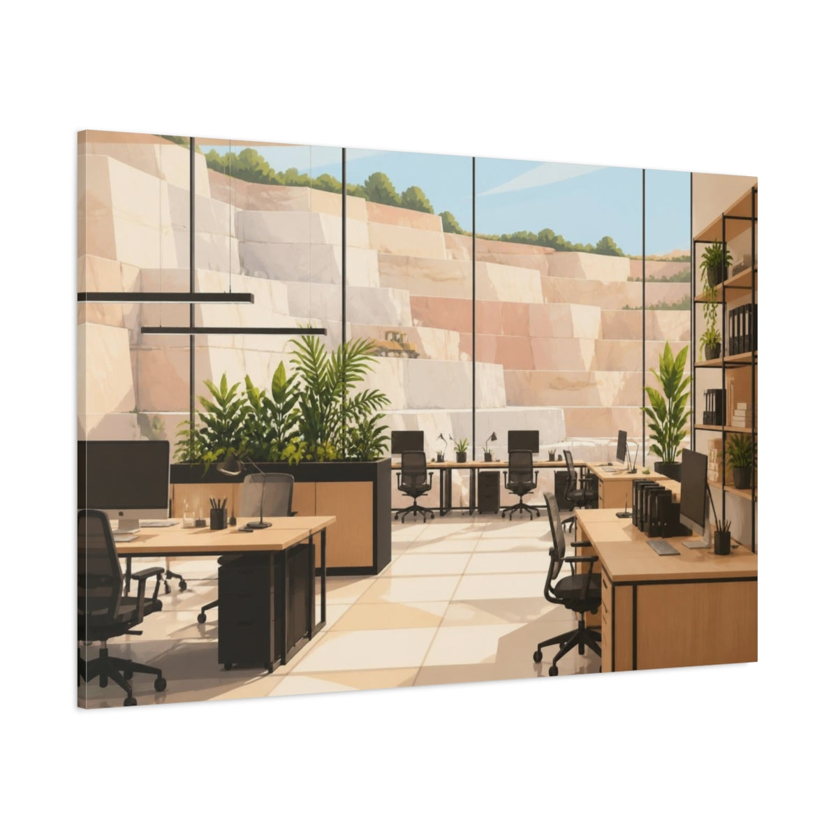 Side Mockup 1. Office With Quarry View shown as canvas print