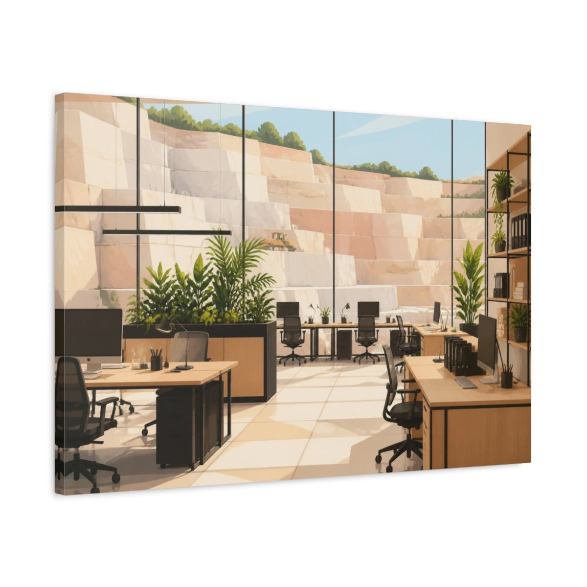 Side Mockup 2. Office With Quarry View shown as canvas print