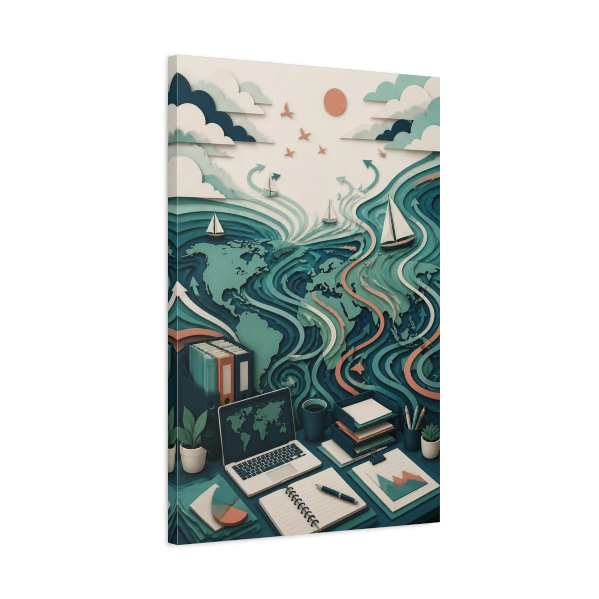 Side Mockup 2. Office World Map shown as canvas print