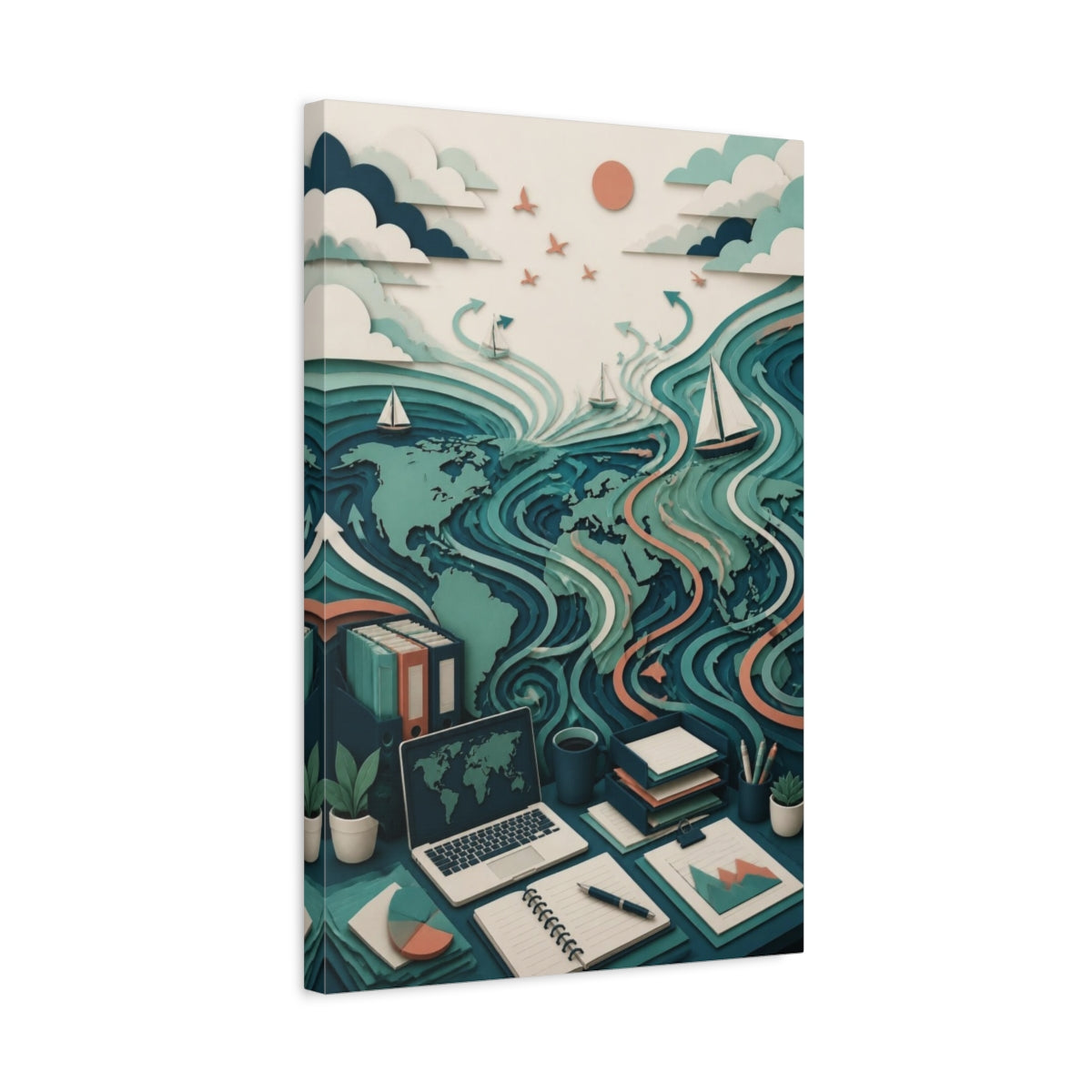 Side Mockup 3. Office World Map shown as canvas print