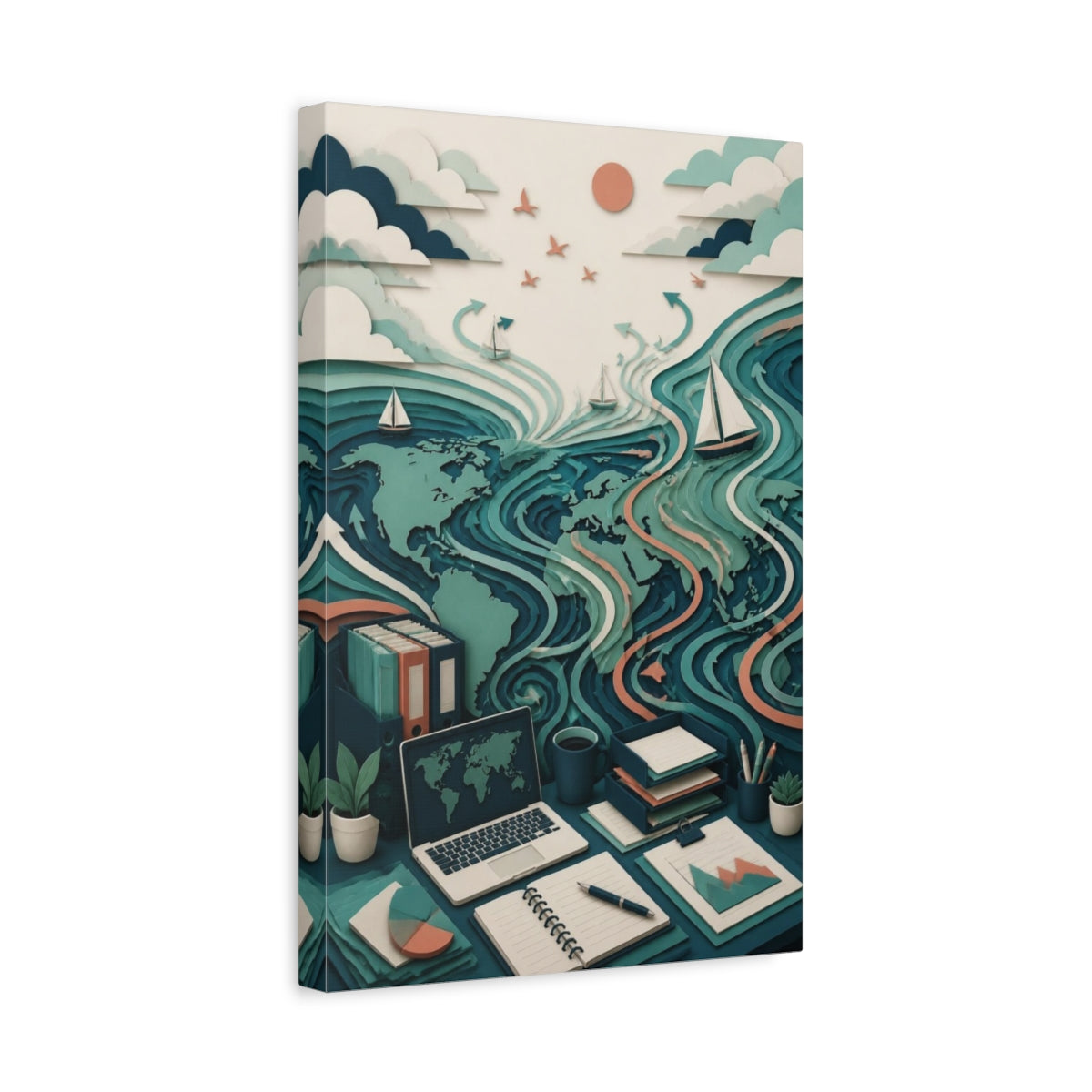 Side Mockup 4. Office World Map shown as canvas print