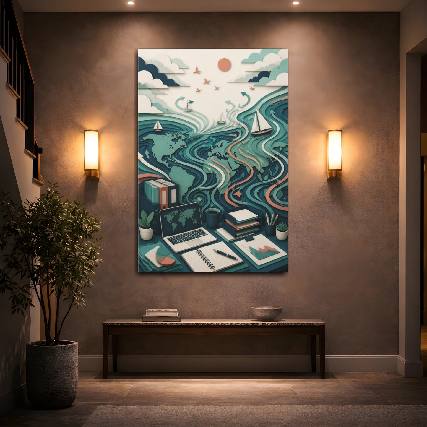 Mockup 2. Office World Map shown as canvas print