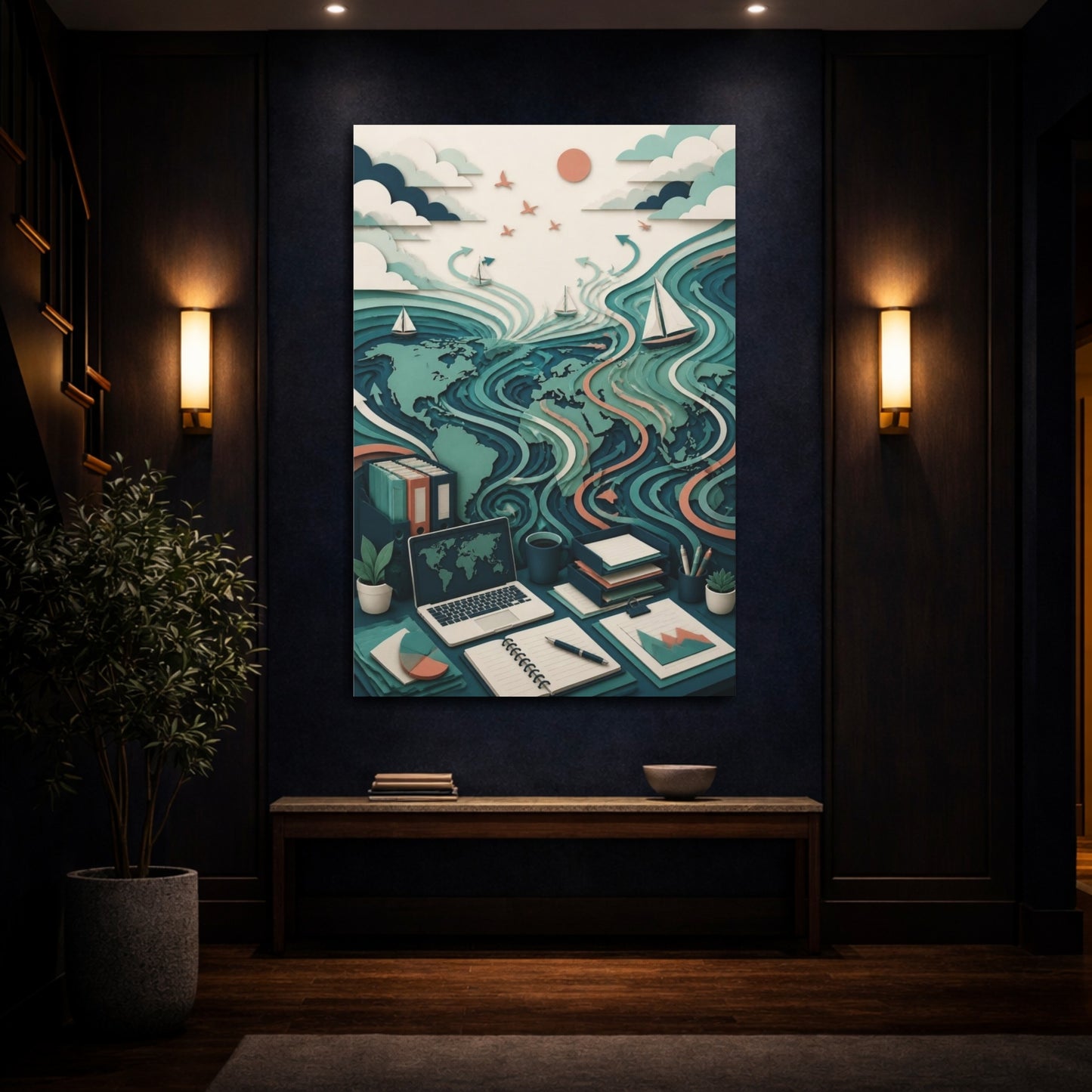 Mockup 4. Office World Map shown as canvas print