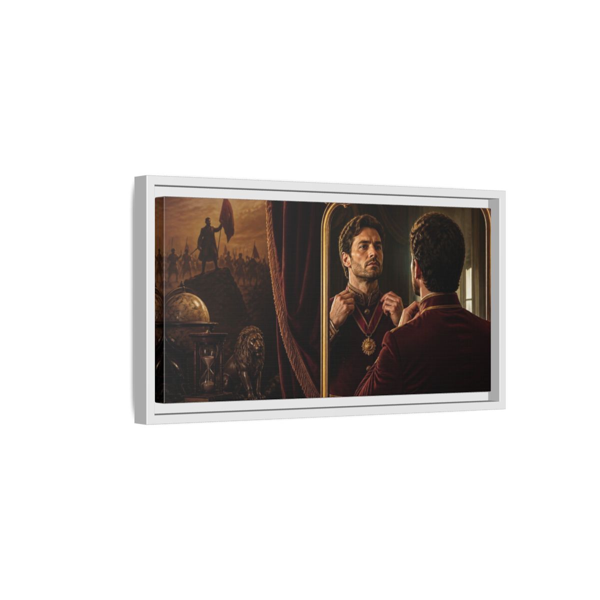 Side Mockup 6. Officer Motivation Portrait shown as framed canvas print
