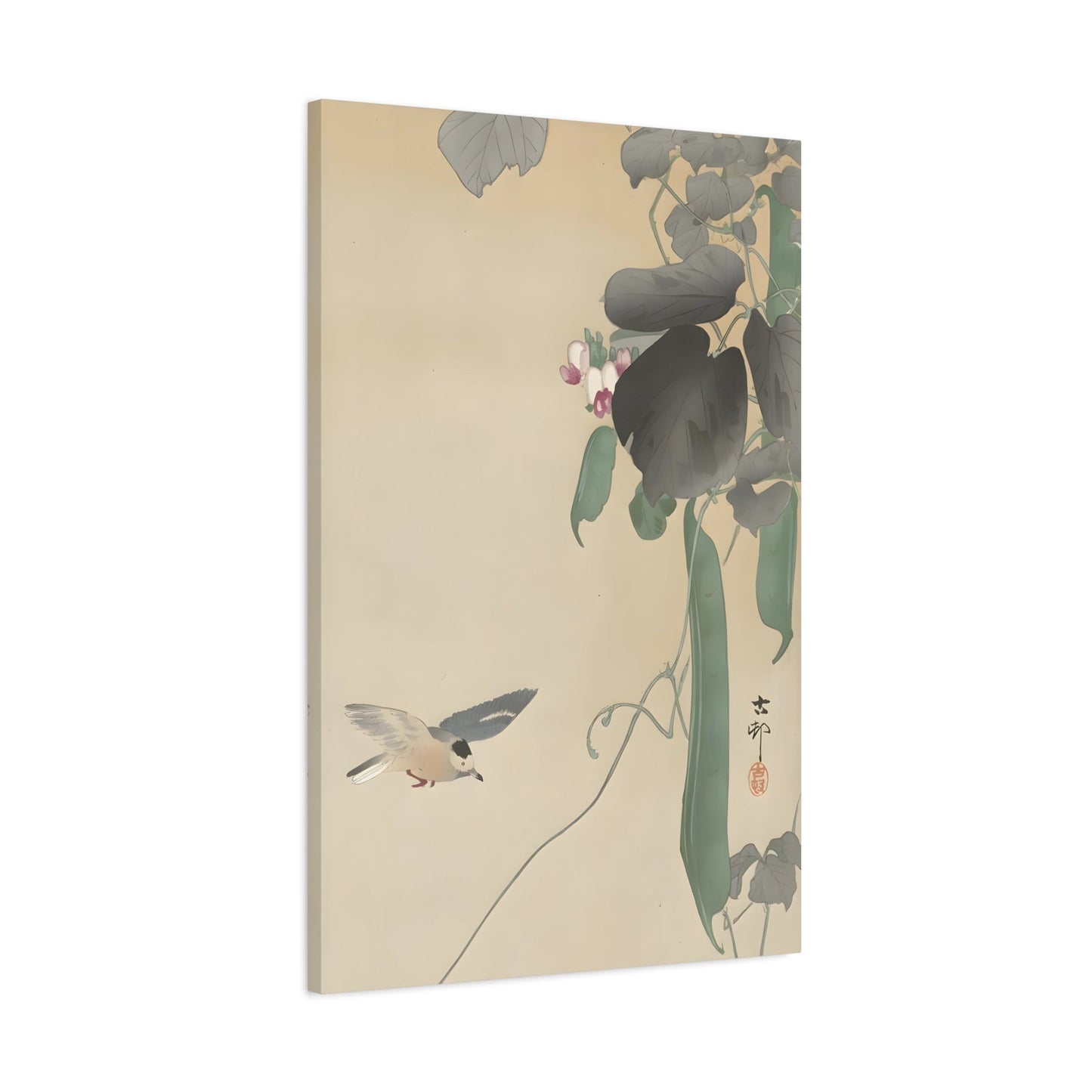 Ohara Koson Bird at Flowering Bean Plant - Canvas Wall Art Print