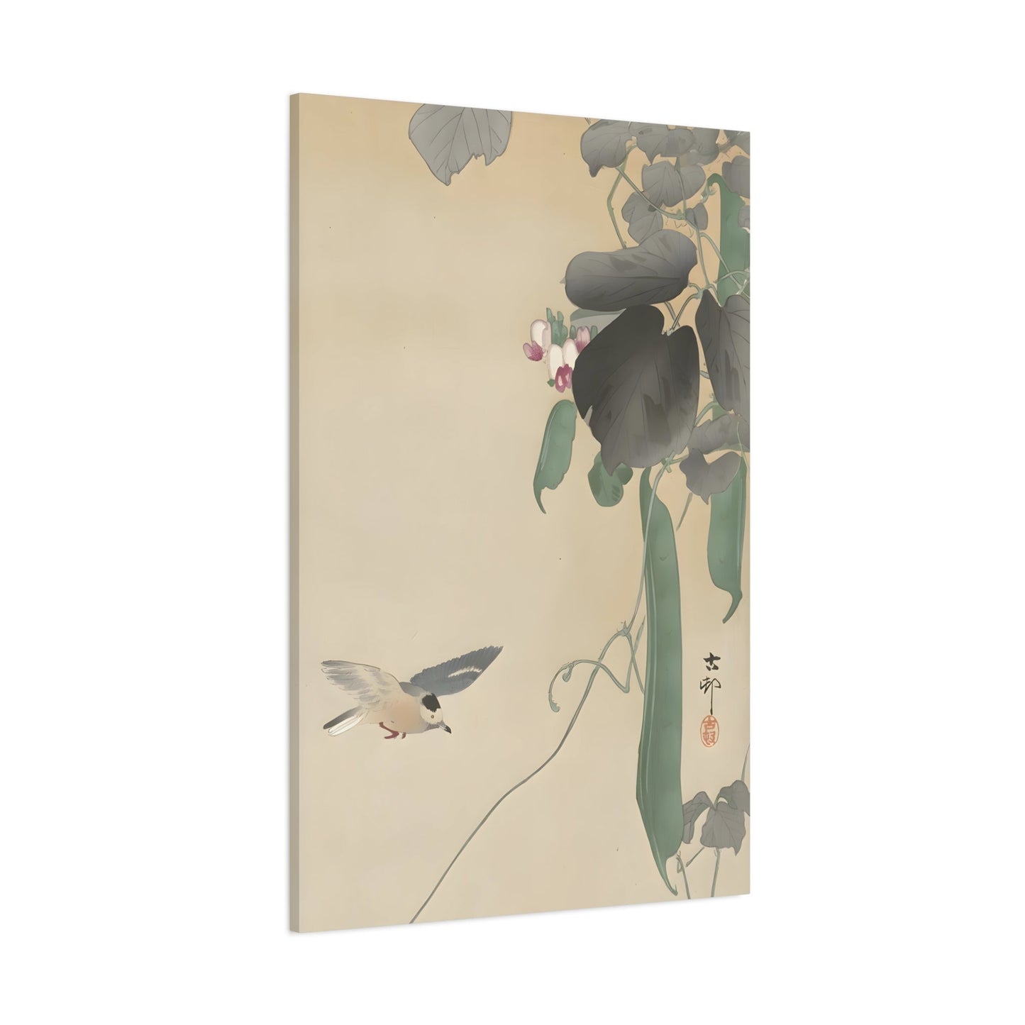 Ohara Koson Bird at Flowering Bean Plant - Canvas Wall Art Print