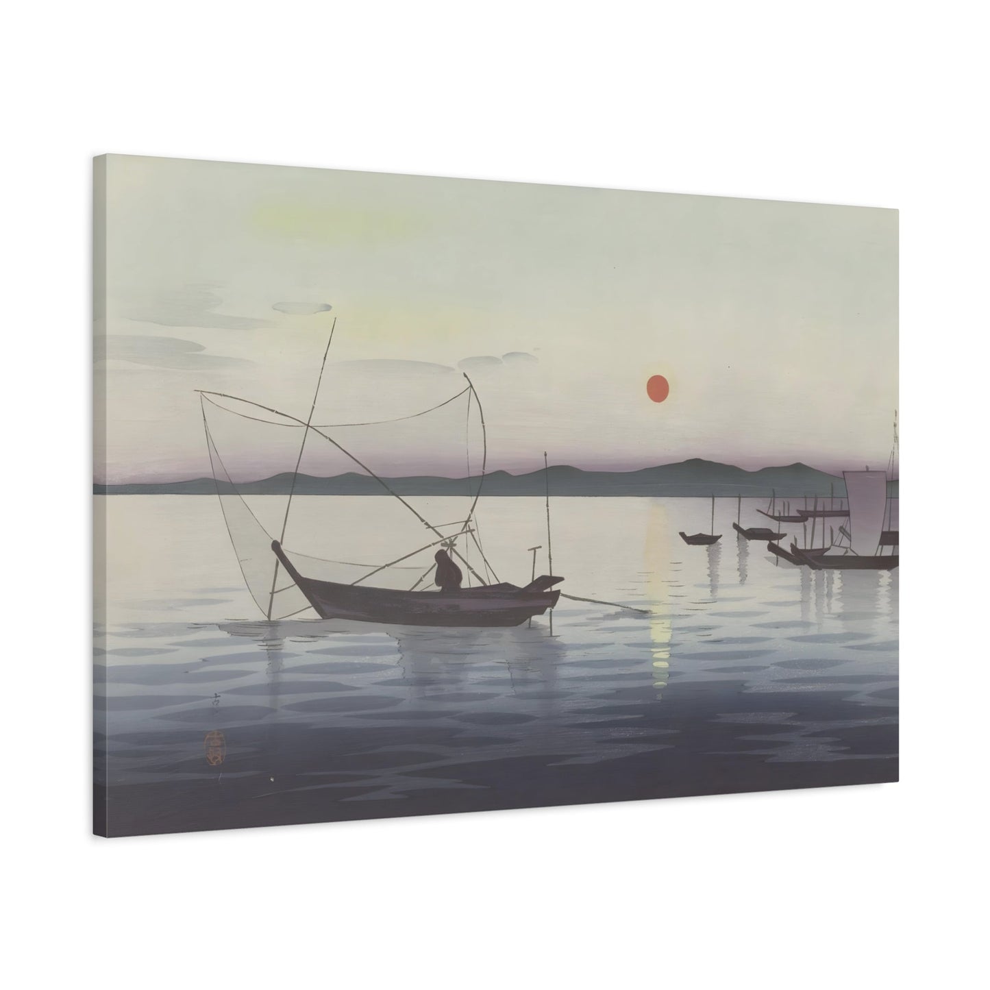 Ohara Koson Boats and Setting Sun - Canvas Wall Art Print Reproduction