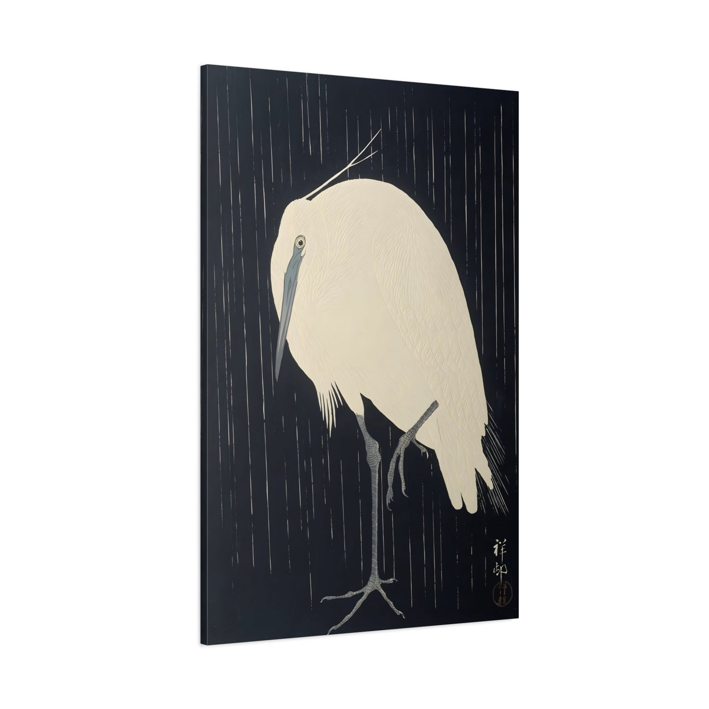 Ohara Koson Egret Standing in Rain - Canvas Wall Art Print Reproduction