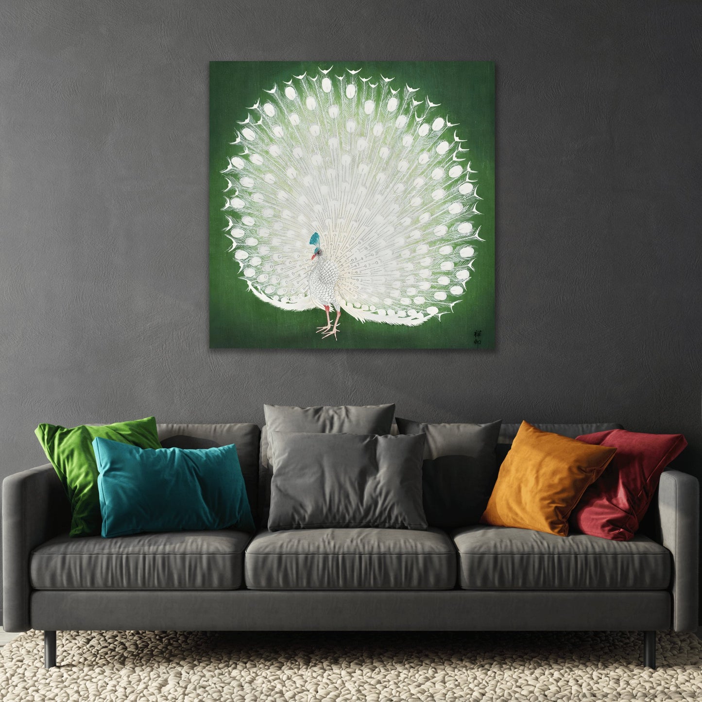 Ohara Koson White Peacock - Square Canvas Wall Art Print