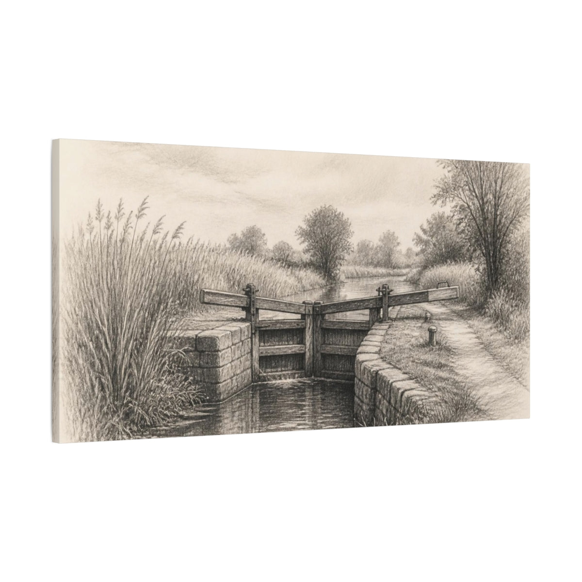 Main Mockup. Old Canal Lock shown as canvas print