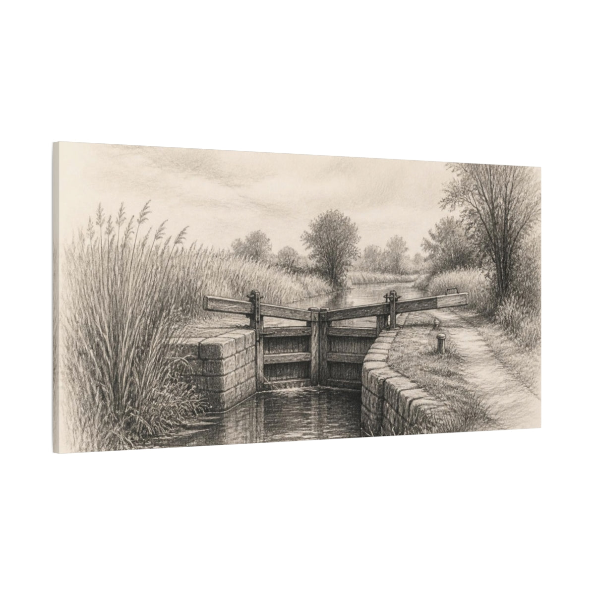 Side Mockup 2. Old Canal Lock shown as canvas print