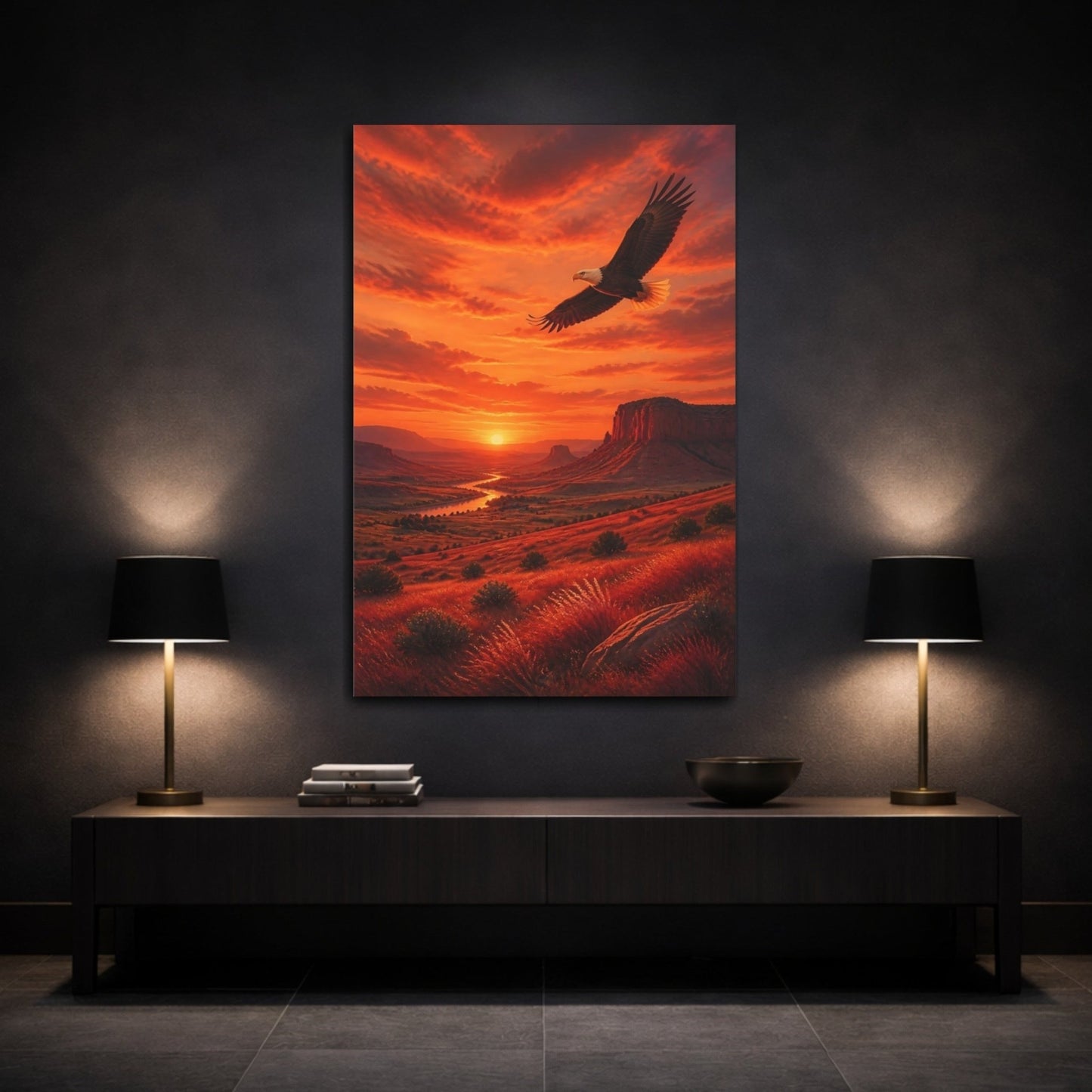 Old Cinema Scenic Matte Painting Eagle Canvas Wall Art Print – Realistic Living Room, Above Sofa - YesArtYes