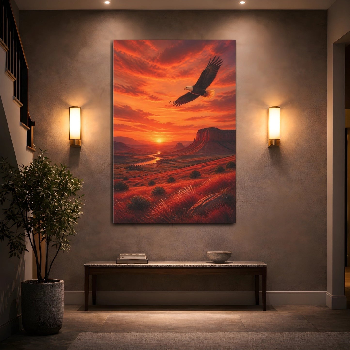 Old Cinema Scenic Matte Painting Eagle Canvas Wall Art Print – Realistic Living Room, Above Sofa - YesArtYes