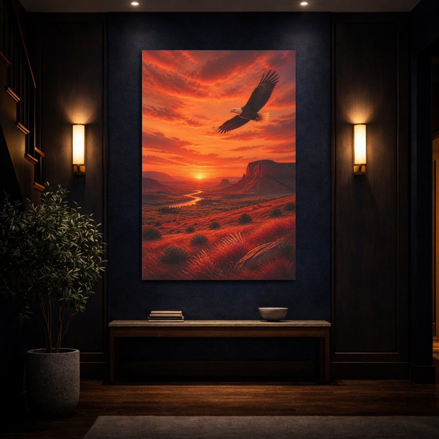 Old Cinema Scenic Matte Painting Eagle Canvas Wall Art Print – Realistic Living Room, Above Sofa - YesArtYes