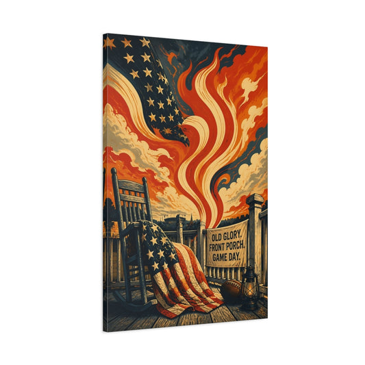 Main Mockup. Old Glory Porch Flag shown as canvas print