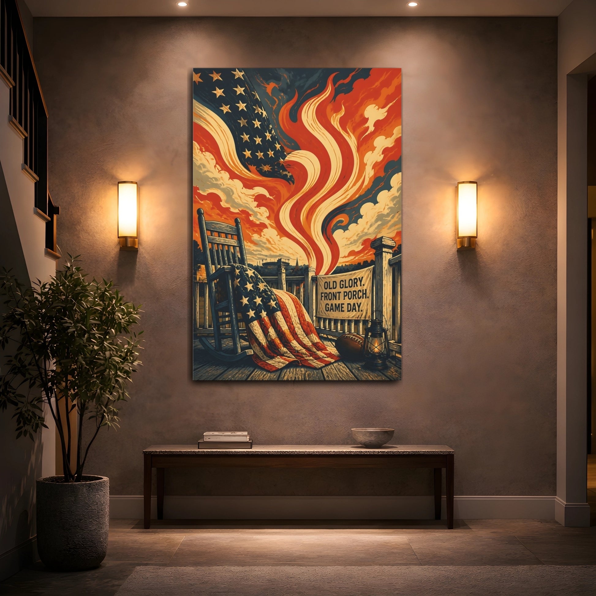 Mockup 2. Old Glory Porch Flag shown as canvas print