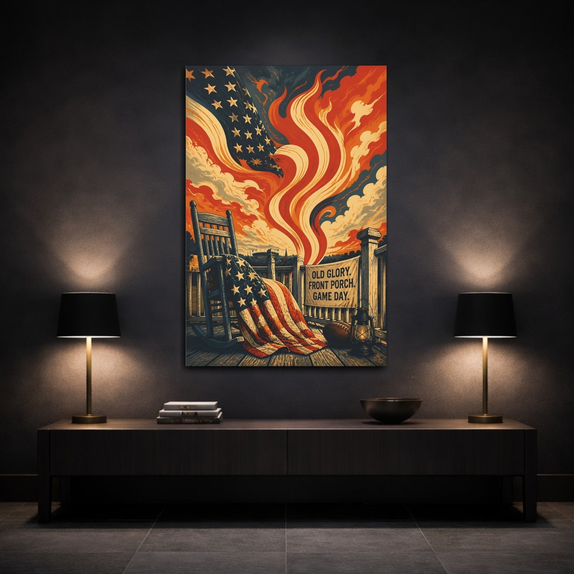 Mockup 3. Old Glory Porch Flag shown as canvas print