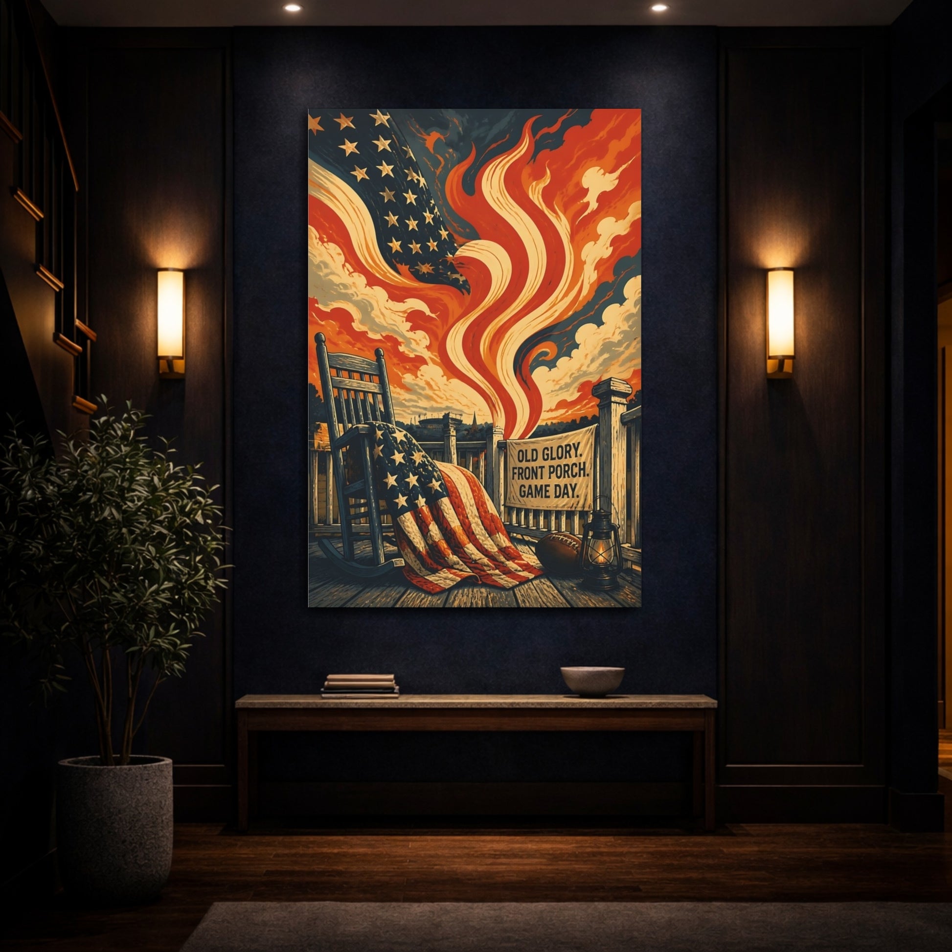 Mockup 4. Old Glory Porch Flag shown as canvas print