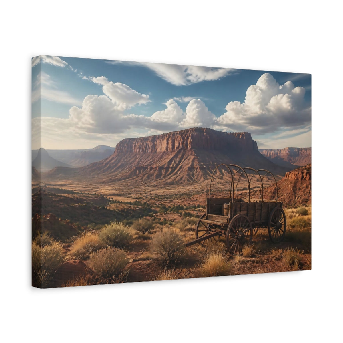 Side Mockup 4. Old Wagon Landscape shown as canvas print