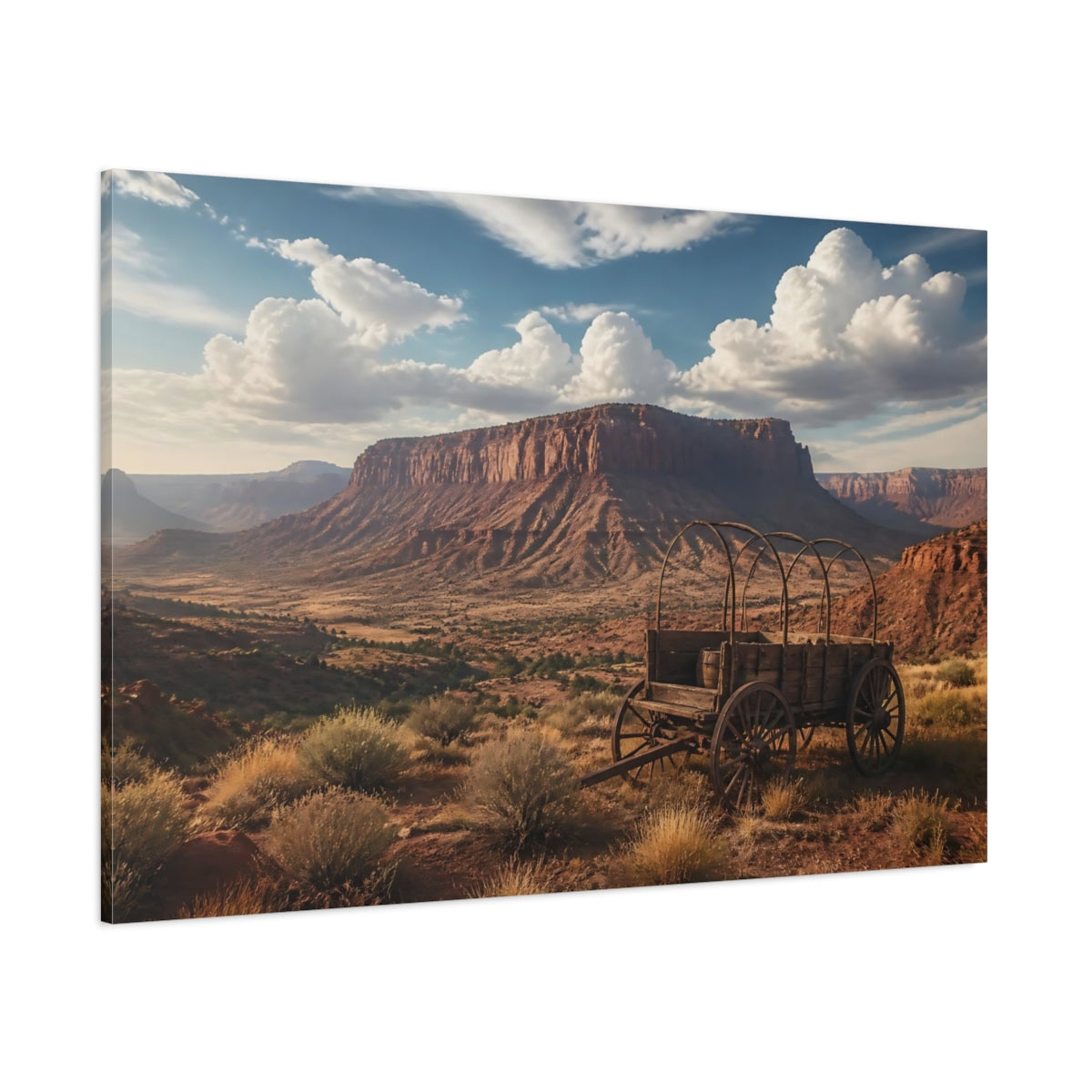 Side Mockup 1. Old Wagon Landscape shown as canvas print