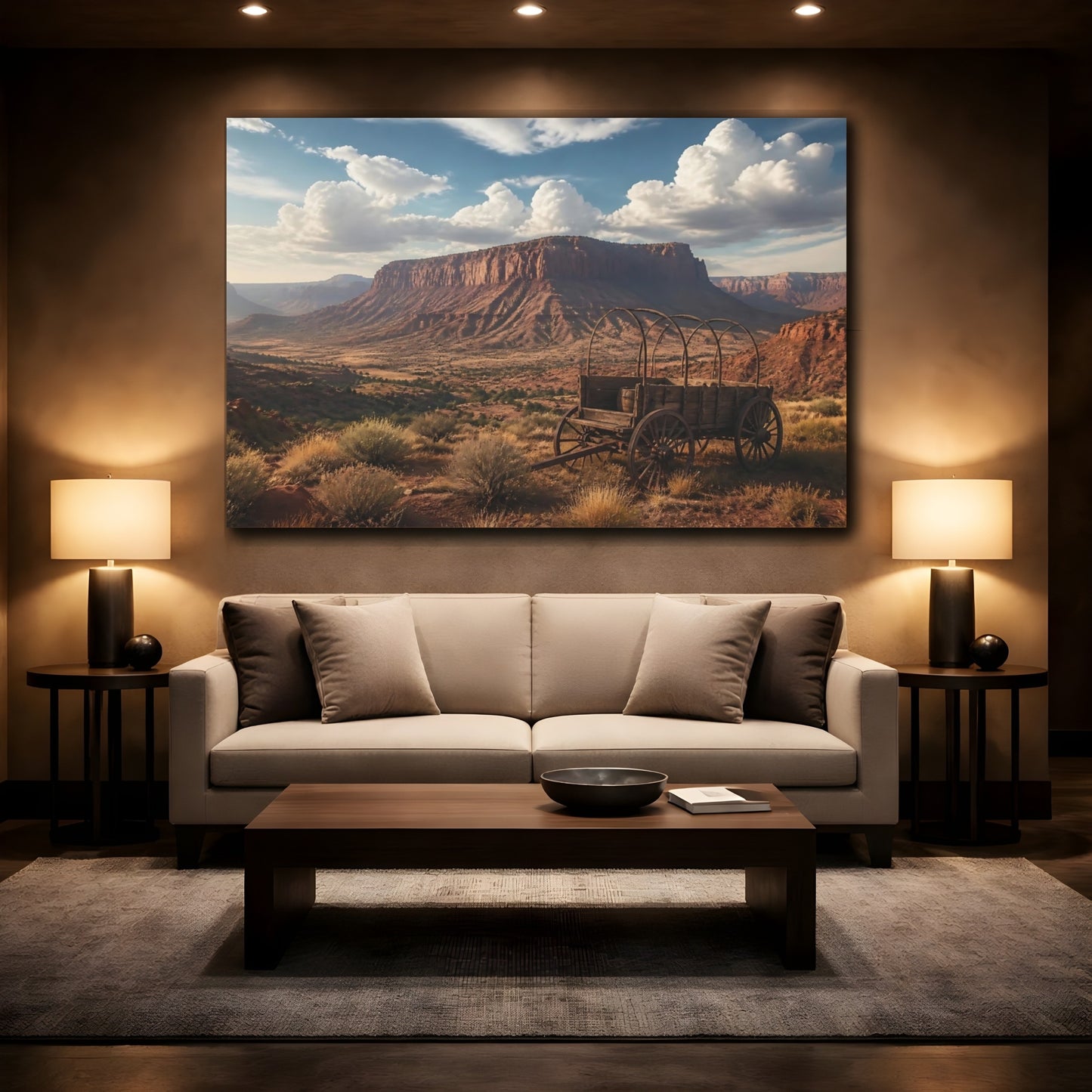 Mockup 2. Old Wagon Landscape shown as canvas print