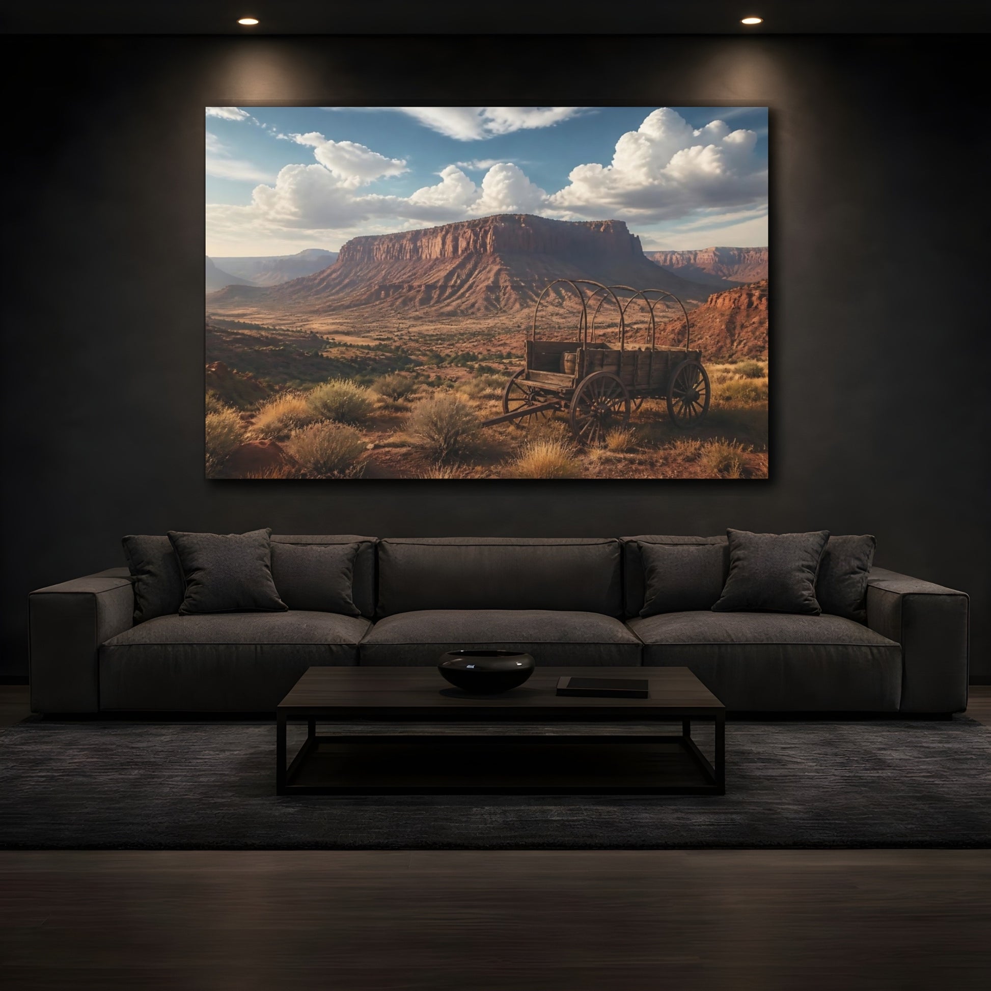 Mockup 3. Old Wagon Landscape shown as canvas print