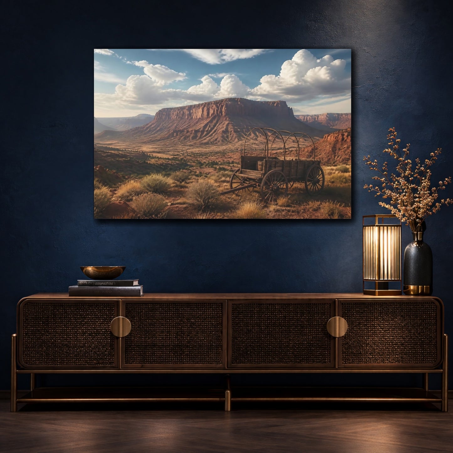 Mockup 4. Old Wagon Landscape shown as canvas print