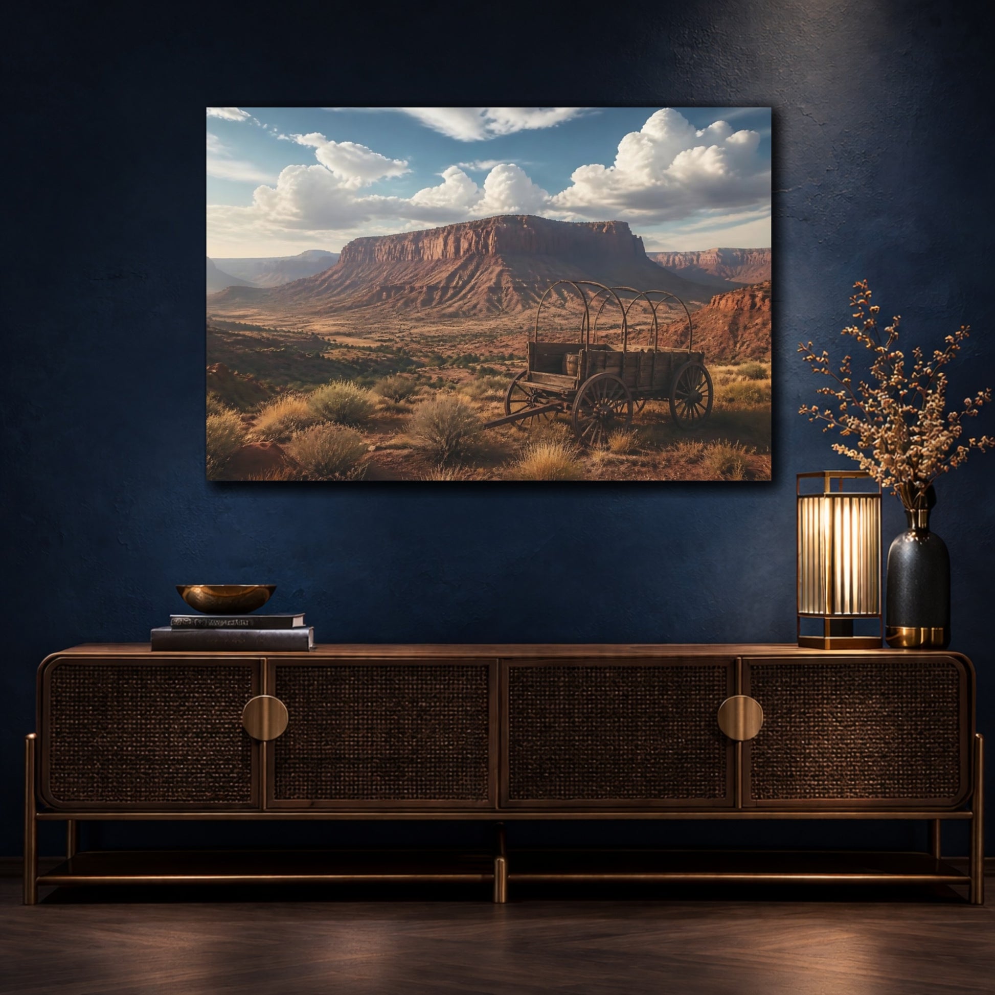 Mockup 4. Old Wagon Landscape shown as canvas print