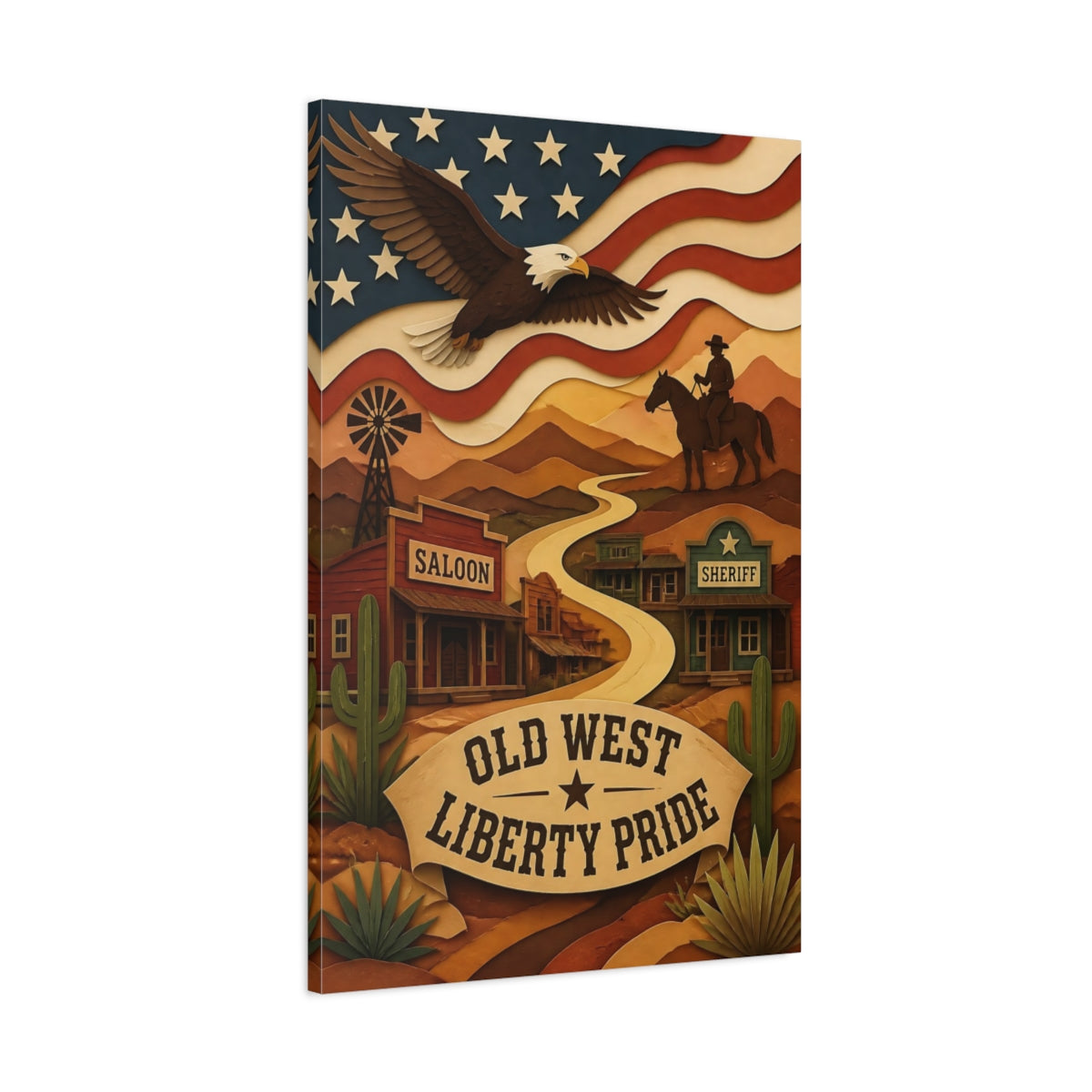 Main Mockup. Old West Bald Eagle shown as canvas print