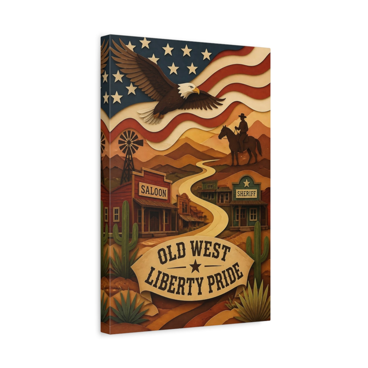 Side Mockup 4. Old West Bald Eagle shown as canvas print