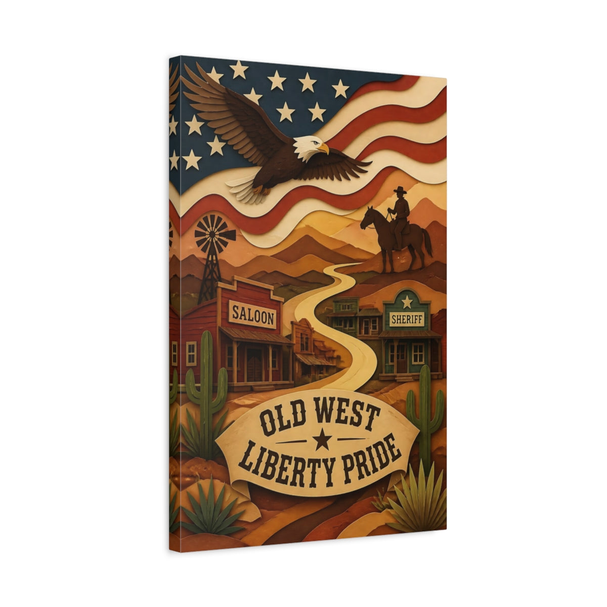 Side Mockup 3. Old West Bald Eagle shown as canvas print