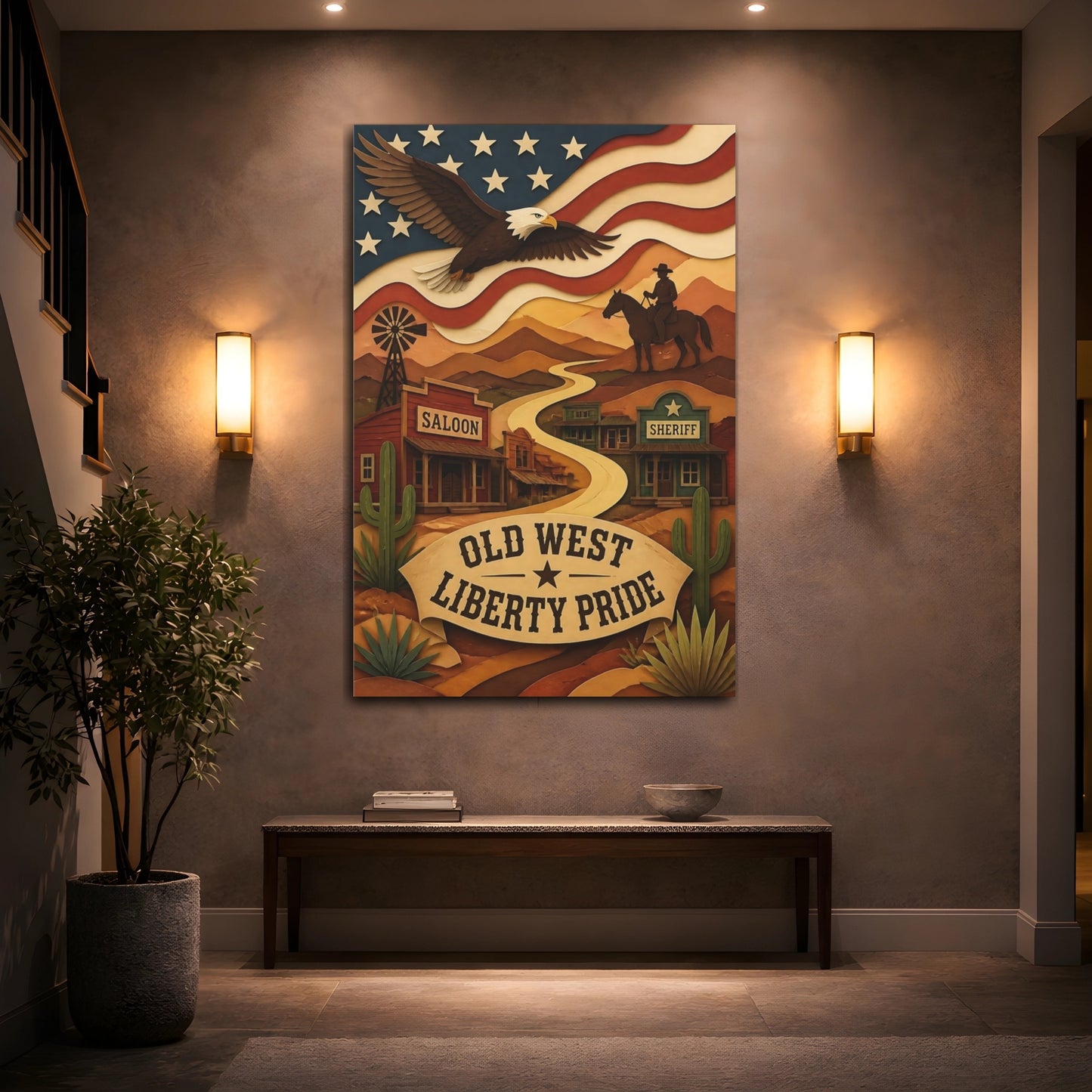Mockup 2. Old West Bald Eagle shown as canvas print