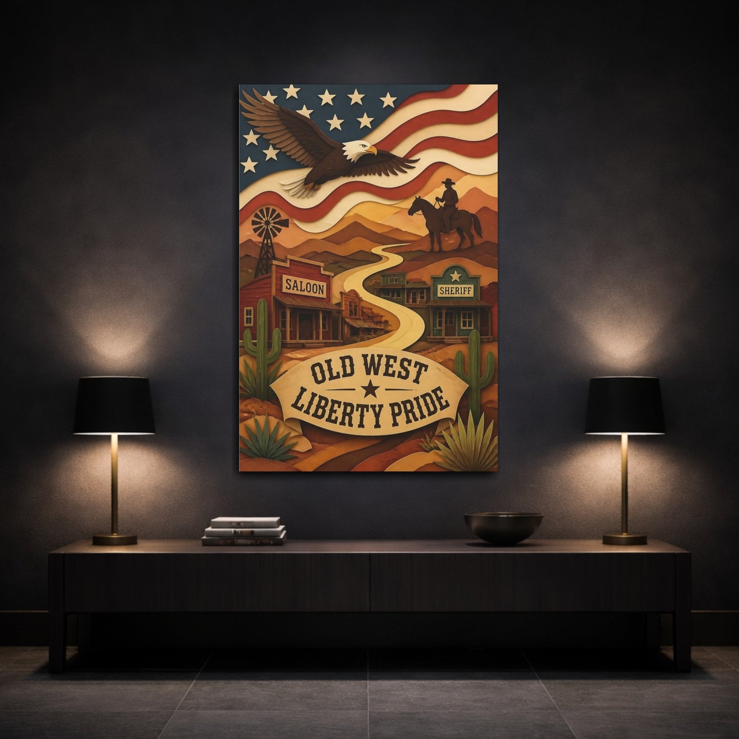Mockup 3. Old West Bald Eagle shown as canvas print