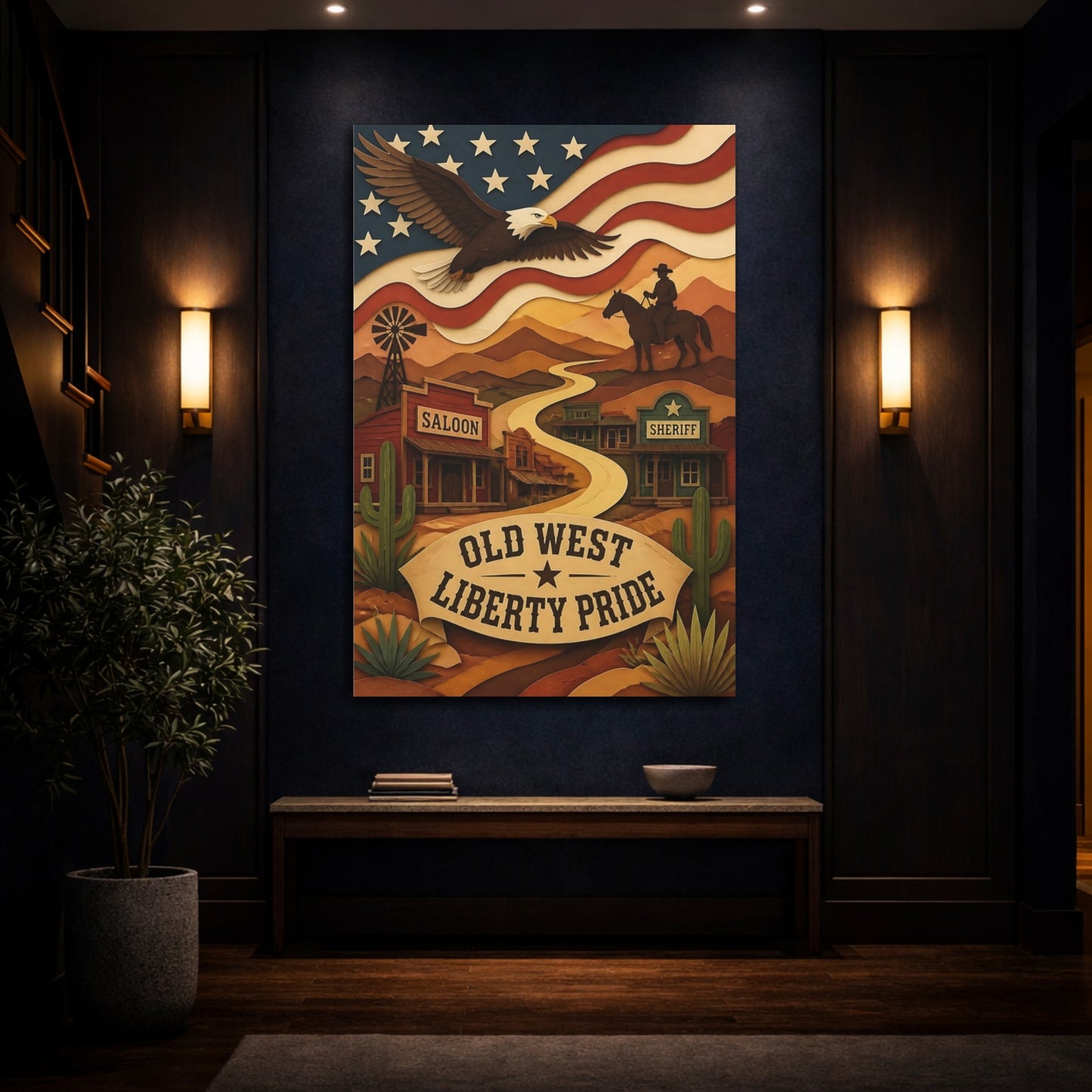 Mockup 4. Old West Bald Eagle shown as canvas print