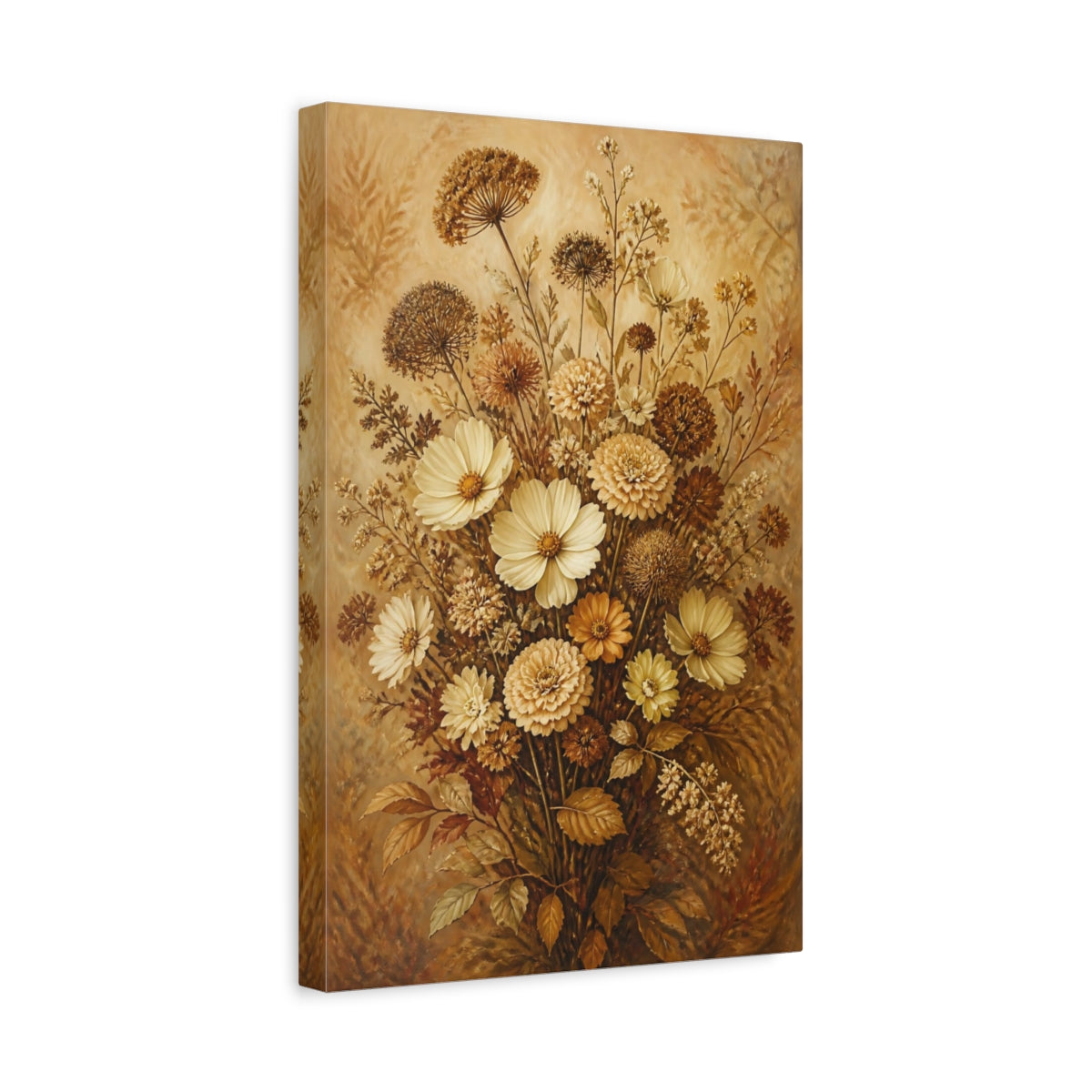 Side Mockup 4. Old-World Cream Flowers shown as canvas print