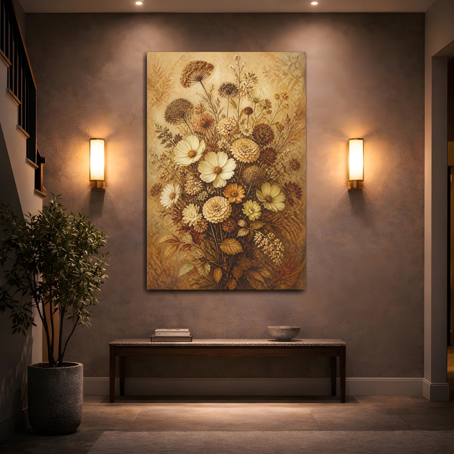 Mockup 2. Old-World Cream Flowers shown as canvas print