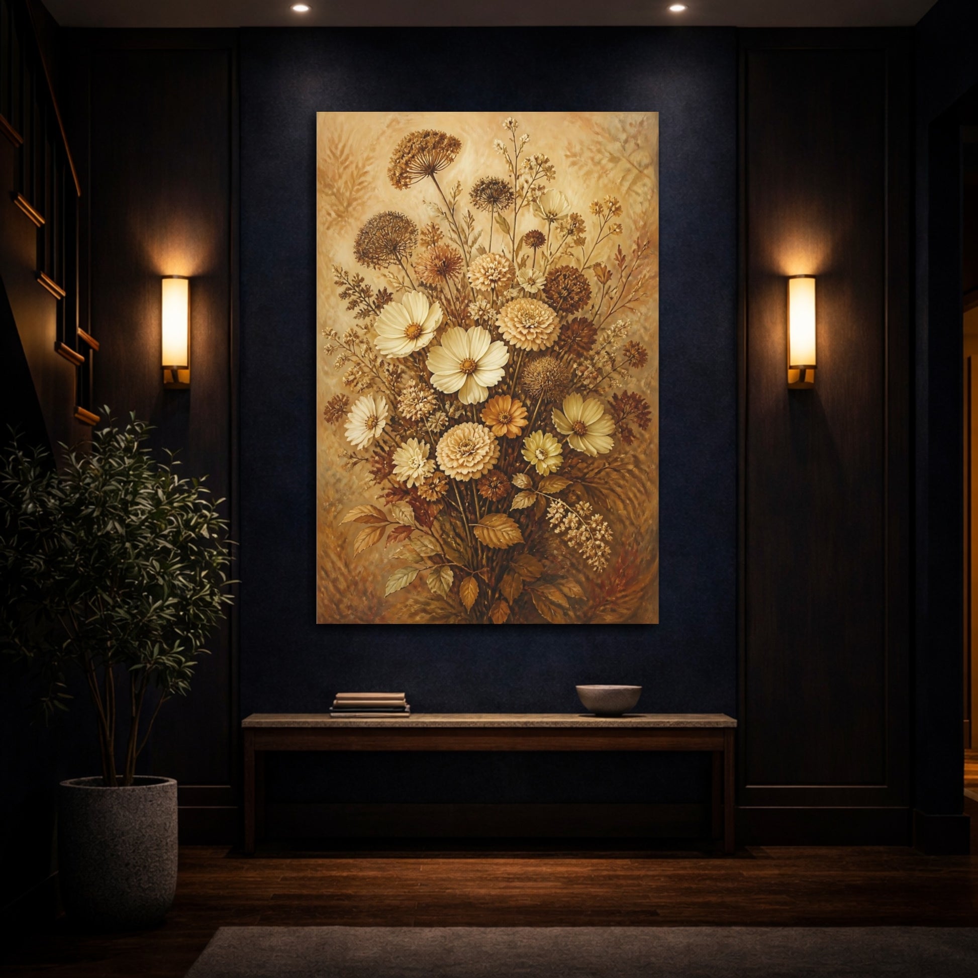 Mockup 4. Old-World Cream Flowers shown as canvas print