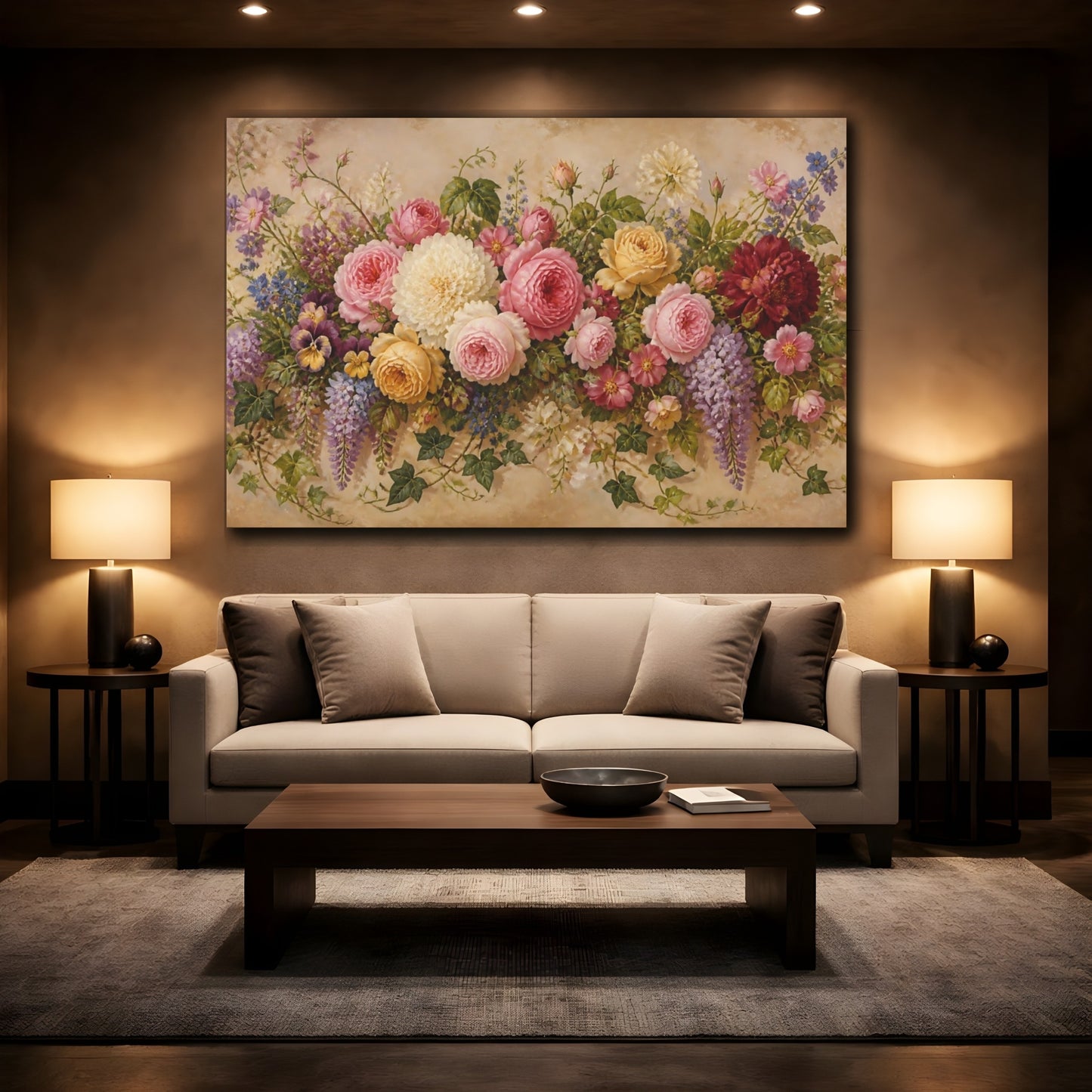 Mockup 2. Old-World Rose Bouquet shown as canvas print